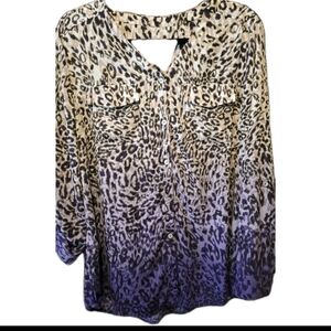Chico's Brown & Purple Gradient Leopard Print Blouse Sz 8